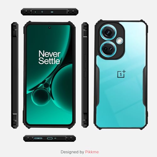 Image of Pikkme Back Cover for OnePlus Nord Ce 3 5G | Ultra Hybrid Shockproof Case | Full Camera Protection | Raised Edges | Clear Transparent Bumper Case (Black)