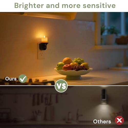 Image of L LOHAS LED Flameless Candle Night Light, Flicker Night Lights Plug in | 2 Pack, Amber Candle Nightlight with Light Sensor, 0-100LM Dimmable LED Flickering Nightlights for Kids Hallway Bathroom