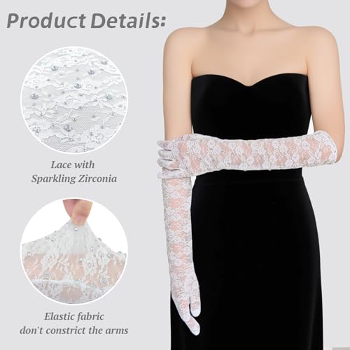 Lace Arm Sleeves for Women, White Lace Gloves for Wedding Tea Party Pattern Engagement Dress Small Size3