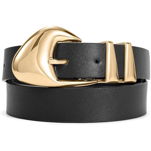 XZQTIVE Women's Leather Belts for Jeans Dress Pants Black Brown Belts for Women Ladies Waist Belts with Gold Buckle
