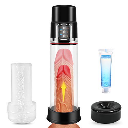 Rechargeable Penis Pump ED Vacuum Pump with 4 Suction Power for Mens Sexual Enhancement, PALOQUETH 2 in 1 Erection Pump with Male Masturbation Sleeve for Oral Sex, 12.3 inch