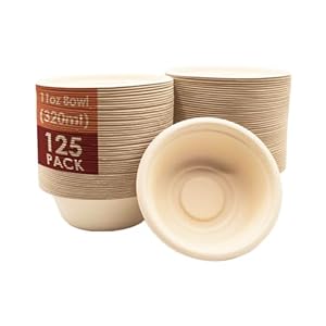 11 oz./320ml Paper Bowls 125 Pack, [BPI Certified], PFAS-Free, Natural Disposable, Made of Bagasse, Biodegradable, 100% Compostable, Eco-Friendly, Heavy-Duty