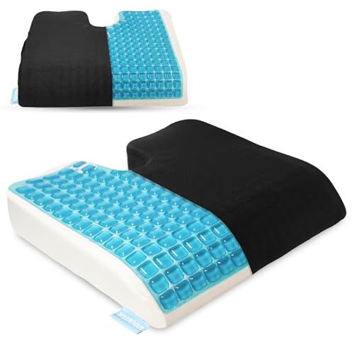 VOIVITA® Cojín Viscoelástico con Gel, Diseño en U para Coxis y Frontal Curvo, 45x40x8 cms, Funda Lavable con Base Antideslizante, Cojín Ergonómico para Silla de Oficina y Silla de Ruedas