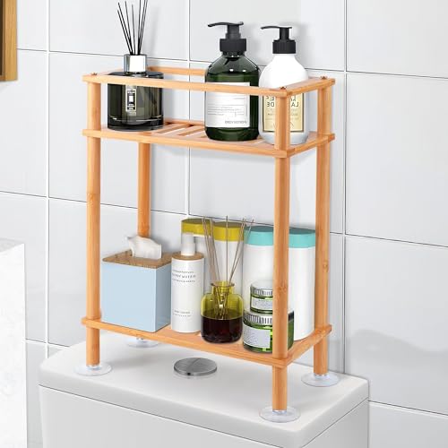 Bathroom Organizer Over Toilet Storage Bathroom Organizer Over Toilet for Paper Towel Holder Shampoos Space Saving for Small Space (Bamboo)