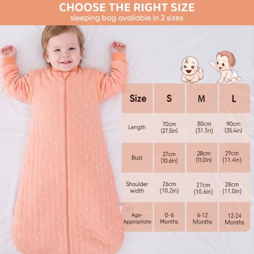Image of Baby Sleep Sack, TOG 2.5 Winter Wearable Blanket, Removable Long Sleeves Baby Sleeping Bag for Infants and Toddlers, Super Soft Warm Comfortable Sleeping Sack, Orange White Heart, 6-18M