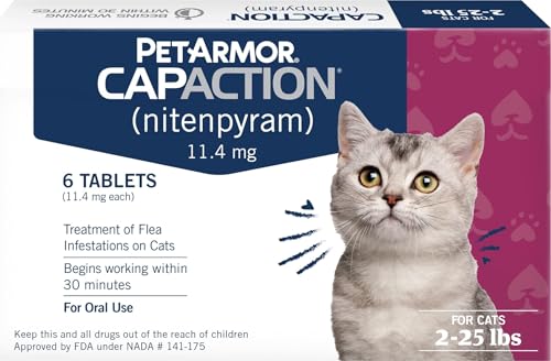 Image of PetArmor CAPACTION (nitenpyram) Oral Flea Treatment for Cats, Cat Flea Treatment Pill, Fast Acting Tablets Start Killing in 30 Minutes, 2-25 lbs, 6 Doses