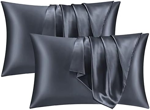 Maple&Stone Satin Pillowcases 2 Pack for Hair and Skin, Black Silky Pillow cases with Envelope Closure, Standard Size, 50x75 cm