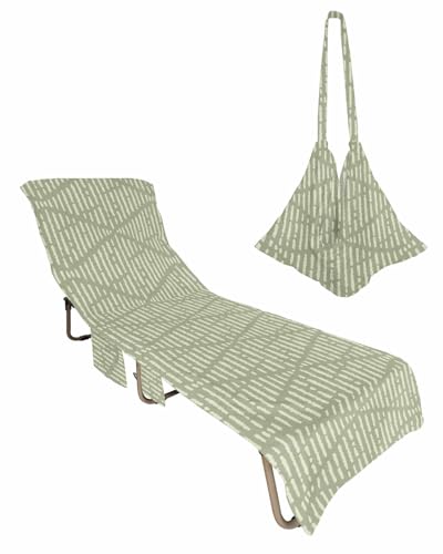 Sage Green Geometric Beach Chair Cover with Side Pockets, Microfiber & Quick Dry Pool Chaise Lounge Chair Towels Covers for Sun Sunbathing Patio Garden Hotel, Modern Minimalist Solid Striped