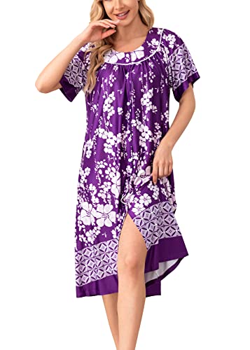 Yozly House Dresses For Women With Pockets Short Sleeve Mumu Duster Housecoat, Purple, Xx-Large #TOP25