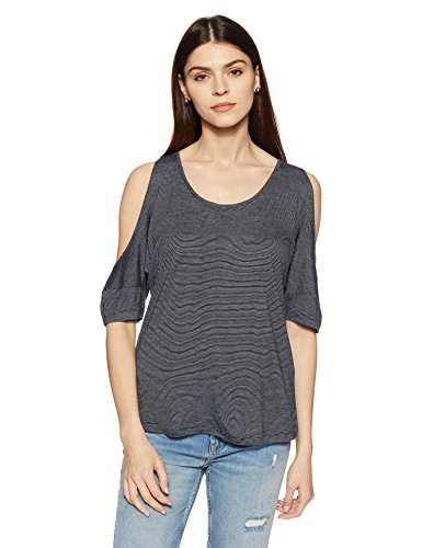 Image of Women's Striped Regular Fit Top (MDKT1068 Black X-Small)