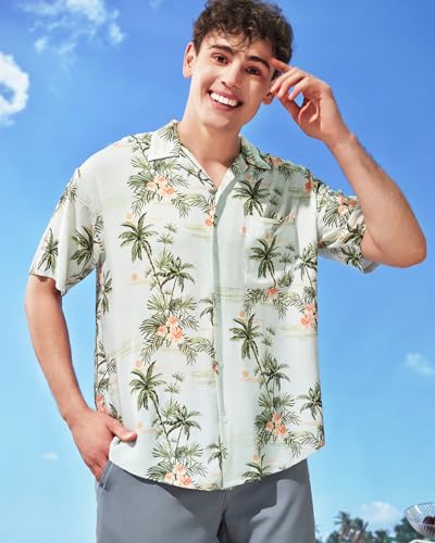 SURF CUZ Mens Hawaiian Shirts Short Sleeve Stretch Casual Aloha Shirt Vacation Mens Tropical Button Down Beach Shirts2