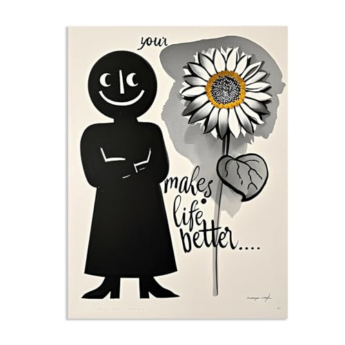 Toile art mural fille noire et tournesol 80x60cm pour décoration salon moderne