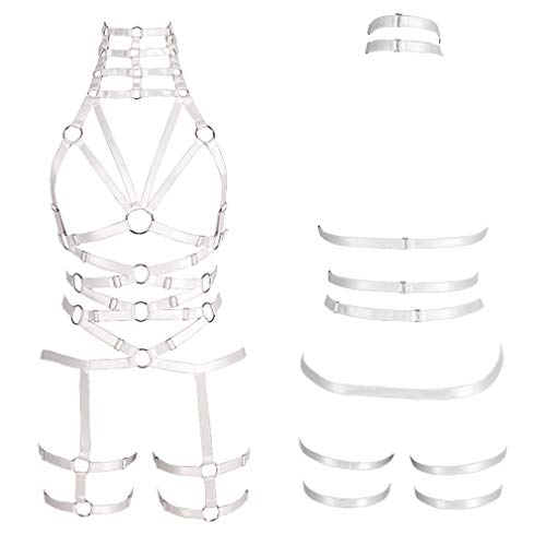 Female Body Harness Bra Garter Soft Hollow Carnival Dance Accessories Punk Gothic Adjustable Belt(0004) (White) #TOP1