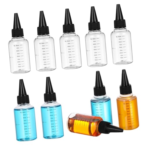 MUELODSIC 10 Piezas Botellas de Viaje Transparentes con Paquete de Unidades con Tapa de Colores Aleatorios Botellas de Presión Portátiles y Fugas para Aceites y Líquidos de