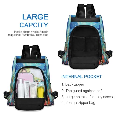 Image of Sea Turtle Blue Women Backpack Purse Anti-theft Casual Shoulder Bag Fashion Ladies Bags