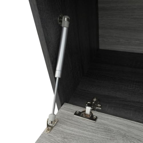 Image of Flux Engineered Wood TV Cabinet & Entertainment Unit | Modern TV Stand with 1 Flip-Down Door & Open Storage Shelves | Media Console for Living Room | Hairpin Legs | Grey & Charcoal Finish
