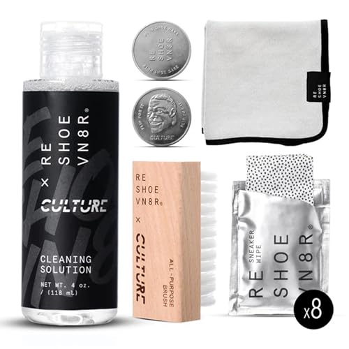 RESHOEVN8R x Culture Shoe Cleaning Kit with Collectible Coin - Sneaker Cleaner Set for Mesh Canvas Suede Knit Leather Shoes - 4oz Shoe Cleaner Solution Brush Sneaker Wipes Microfiber Towel