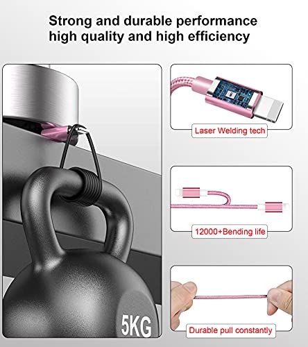 [Apple Mfi Certified] Iphone Charger 3 Pack 10Ft 6Ft 3Ft Iphone Charging Cables Nylon Braided Long Usb Cable Iphone Charger Cord Compatible With Iphone 12 Pro Max 11 10 Xr Xs Max 8 7 6 5 Se - Pink #TOP3