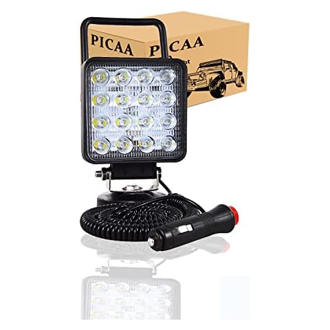 PICAA 1PCS 4.2 inch 48W Magnet square Led Work Light Spot Beam Portable Magnetic Base Portable 12V 24V 6000K LED Driving Light Search Lights for Car Off road Truck 4x4 SUV ATV Tractors Cover