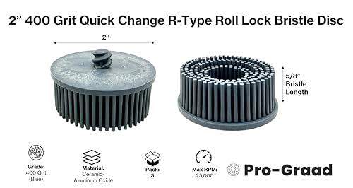 Image of 2 inch 400 Grit Blue R-Type Bristle Disc 5 Pack | Ceramic-Aluminum Oxide for Fine Blending, Smoothing & Semi-Polishing | Quick Change Roll Lock | Pack of 5