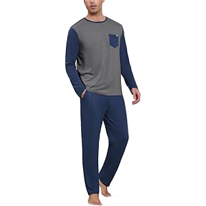 Marvmys Mens Pajama Set Long Sleeve Pajamas Soft Pjs Sleepwear Loungwear Comfy Sleep Sets with Pockets S-3XL Small A-navy Blue