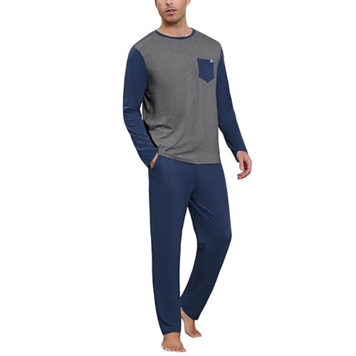 Marvmys Mens Pajama Set Long Sleeve Pajamas Soft Pjs Sleepwear Loungwear Comfy Sleep Sets with Pockets S-3XL Medium A-navy Blue