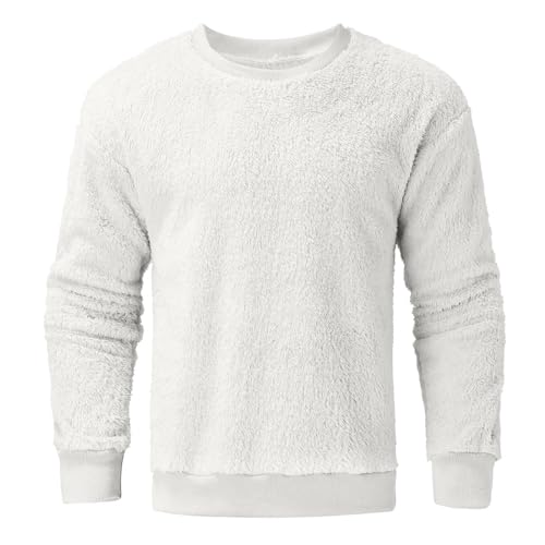 Mens Fuzzy Sherpa Sweatshirt Fleece Crewneck Pullover Loose Fit Solid Color Plus Size Shirts 2025 Fall Winter3