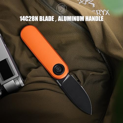 Image of Vosteed Corgi V EDC Folding Pocket Knife - 2.36 inch 14C28N Black Stonewash Drop Point Blade - Vanchor Lock, Orange Aluminum Handle - Camping, Hiking Knives - A3705