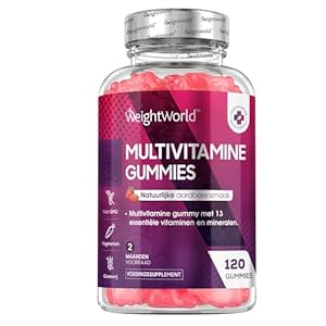 Multivitamine Gummies – Natuurlijke vitamine gummies met 13 vitamines en mineralen – Bevat vitamine A, C, D, B12 en meer – Met aardbeiensmaak – 120 natuurlijke vitamine complex gummies – van WeightWorld