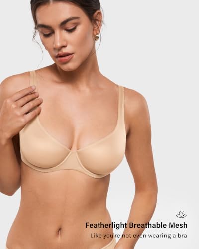 Image of INLYRIC Women's Mesh Balconette Bra Unlined | Ultra-soft, Unlined, Underwire, Light Support, No Padding, Semi-sheer, Demi, Seamless Look, Sexy, Supportive Comfortable