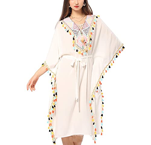 Caftan turque brodé robe de plage blanche femme pour vos vacances au soleil