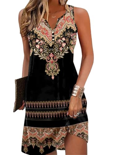 Image of Ladlop Summer Dresses for Women 2026 Beach Loose Casual A Line Dress Sleeveless V-Neck Sundress with Pockets