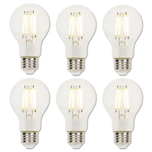 Image of Westinghouse 5258020 6.5 Watt (60 Watt Equivalent) A19 Dimmable Clear Filament LED Light Bulb, Medium Base, 6 Pack