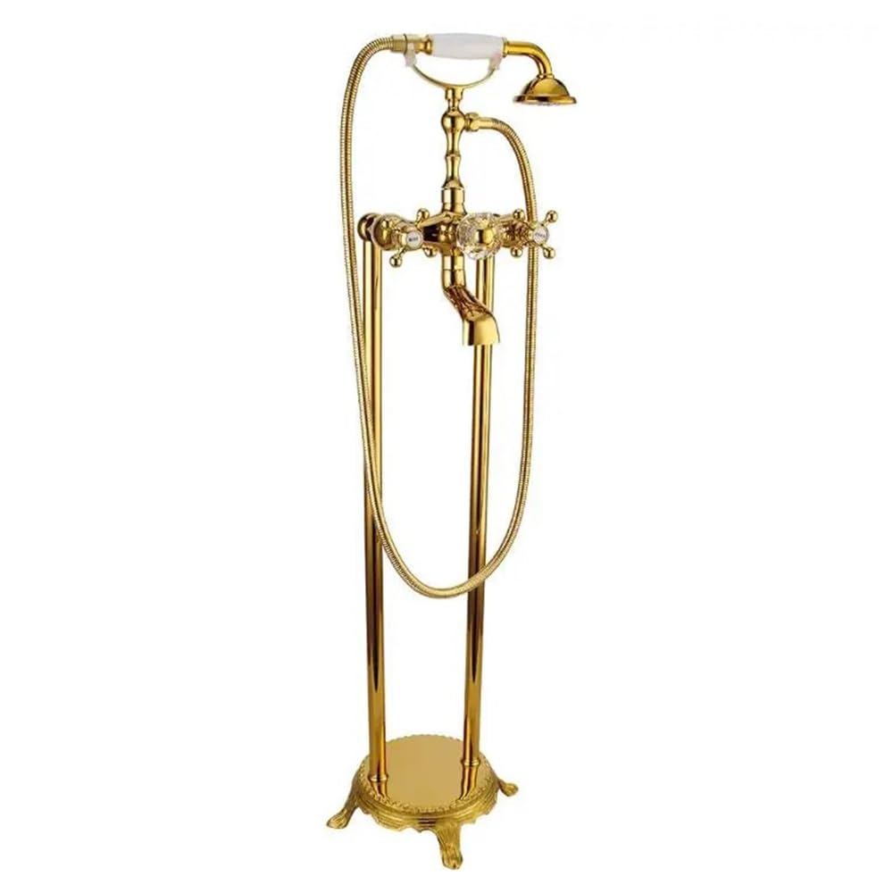 Blyqxs Gold Shower Set Floor-Standing Handheld Bathtub Double-Handle Faucet