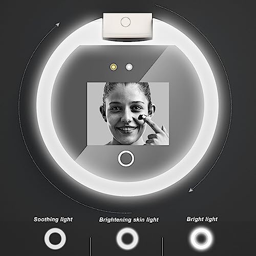 Espelho de maquiagem de viagem iluminado por LED com câmera UV, espelho de maquiagem redondo de aume