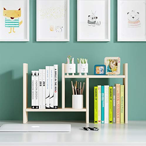 Office Desktop Bookshelf Adjustable Wood Display Shelf Desktop Organizer Office Storage Rack Countertop Bookcase Office Supplies Desk Organizer Accessories (White) - Thumbnail 6