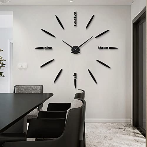 Siemoo Diy Wall Clock, 3D Mirror Stickers Large Frameless Wall Clock Modern Design Watches Hours For Home Living Room Bedroom Office Decoration Gifts-Black #TOP6