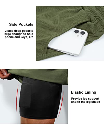 Fasker Mens Workout Shorts, 2 In 1 Mesh Quick Dry Athletic Shorts 7" Gym Yoga Running Shorts With Pockets,Army Green,Xl #TOP3
