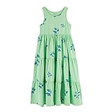 UNACOO Kids Girls 100% Cotton Sleeveless Long Maxi Tiered Dress (Age 3-12 Years) (Green Printed, l(9-10Y))