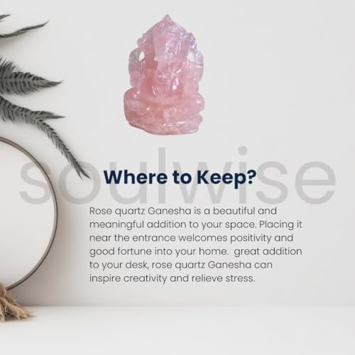 Image of Soulwise Rose Quartz Ganesha 13cm Tall, Healing Crystal for Love, Compassion, Abundance and Positivity, Housewarming Gift Decor