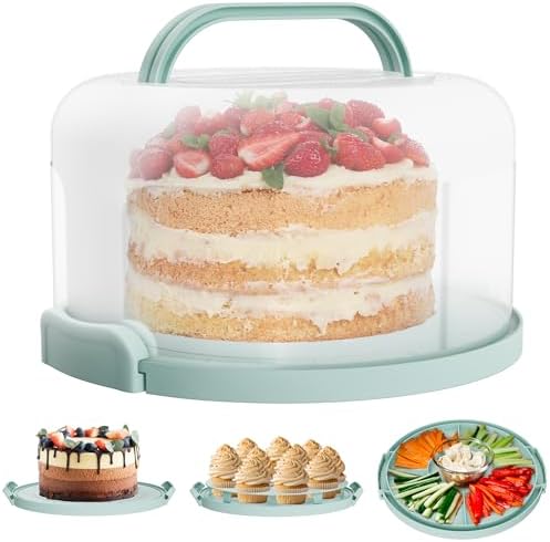 Amazon.com: Cake Cupcake Carrier with Lid and Handle + Cake Stand Plate ...