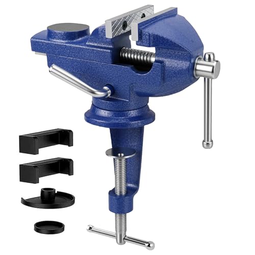 Tornillo de banco giratorio 360° 70 mm, tornillo de banco de trabajo con pinza, pequeño tornillo de banco de trabajo, giratorio con acabado de martillado, para carpintería, taladrar, cortar