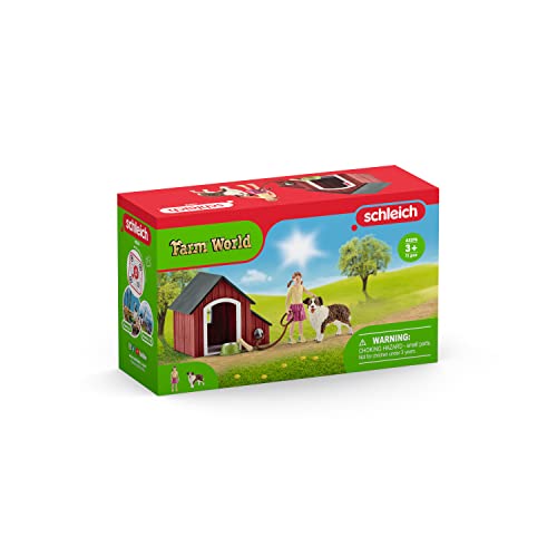 SCHLEICH Farm World | Hundehütte 42376 | Set inkl. Hütte, Mädchen Figur & Zubehör | tolles Geschenk für Jungen und Mädchen | Bauernhof Spielzeug ab 3 Jahre | 11 Teile | exklusiv bei Amazon