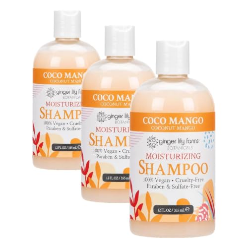Image of Ginger Lily Farms Botanicals Moisturizing Shampoo for All Hair Types, Coco Mango, 100% Vegan & Cruelty-Free, Coconut Mango Scent, 12 Fl Oz (Pack of 3)