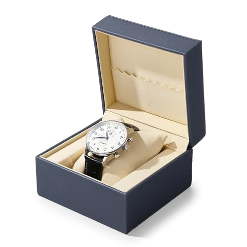 Leather Single Watch Box Watch Travel Case Microfiber Interior Wristwatch Holder Storage Box With Removable Pillow (Blue)