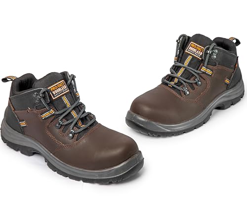 Image of Woodland Armour Crazy Horse Leather Safety Shoes for Men | Oil Resistant Safety Shoe with Anti Slip Grip | Lightweight, Antistatic PU Double Density with Composite Toe | Brown (7 UK, 41 EU)