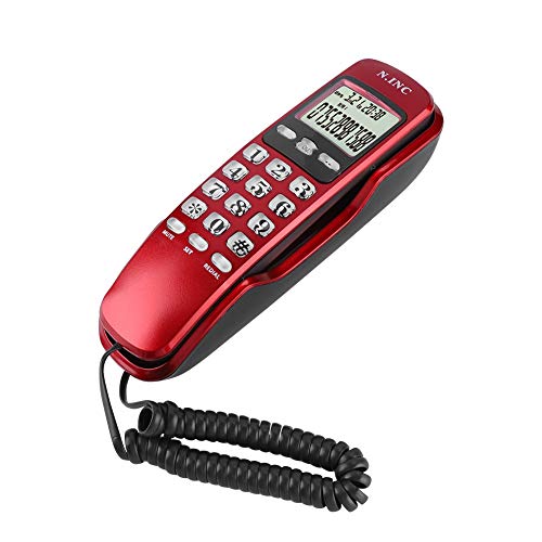 Coreded Phone, Mini Wall Mounted Telephone with LCD Display+DTMF/FSK Dual Caller ID System+Call Back Function for Home/Office/Hotel(Red)