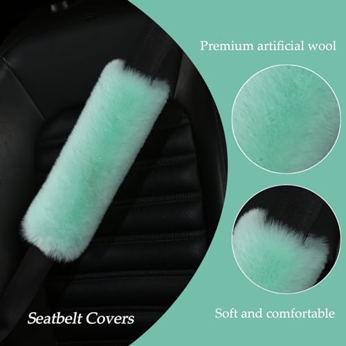 Image of JXJKMMN 4-Pack Soft Plush Seatbelt Covers for Kids,Carseat Shoulder Padding Car Stroller Strap Cover Driving Protection Strap Cover Seat Belt Cushions Pads for Boys Girls (Light Green)