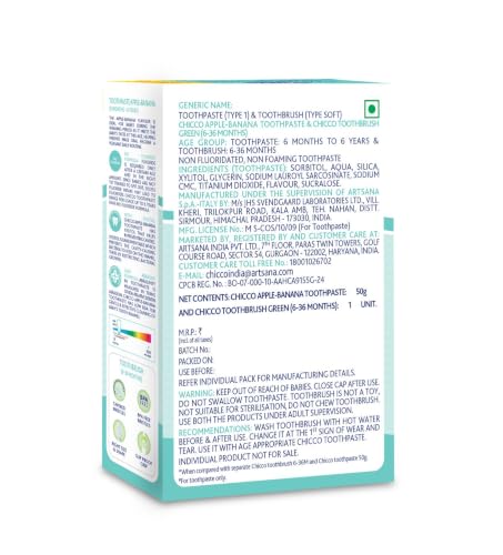 Image of Chicco Toothpaste Applebanana + Chicco Brush Green 6-36M