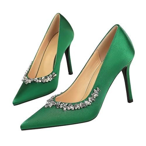 LUXINYU Women Pointed Toe Heels Elegant Stiletto Fashion Pearl Rhinestone Ladies Pumps Wedding Dress Shoes Comfortable Kitten Heels Work Shoes